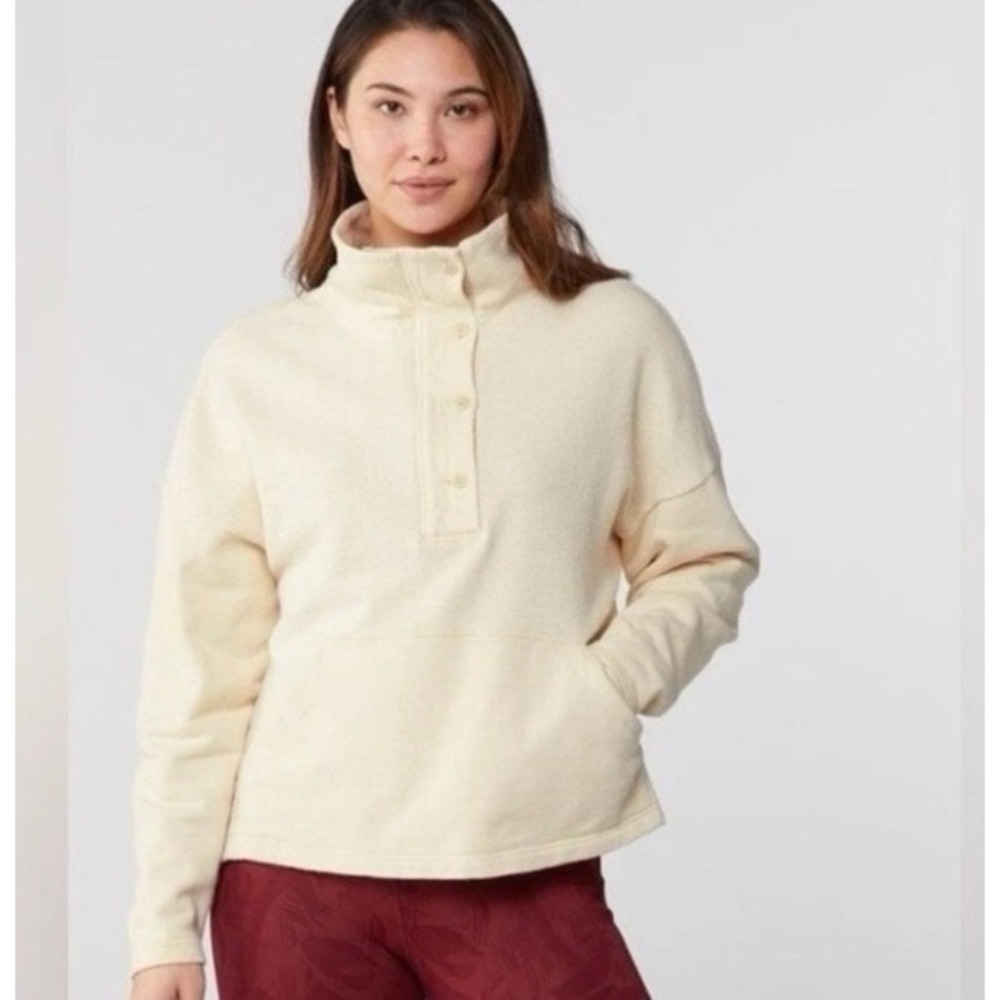 REI Co-op Wallace Lake Hemp Cotton Button Pullover Sweatshirt Womens Small Cream